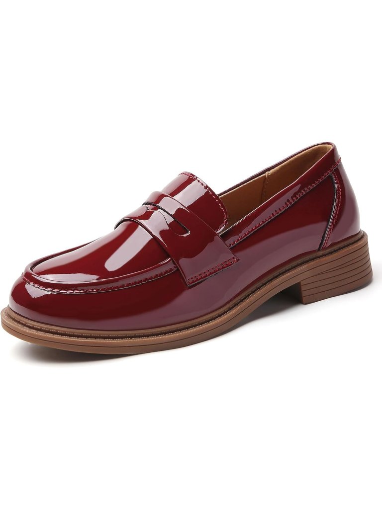 Women's Red Penny Loafer Business Shoes Flats Comfortable Dressy Casual